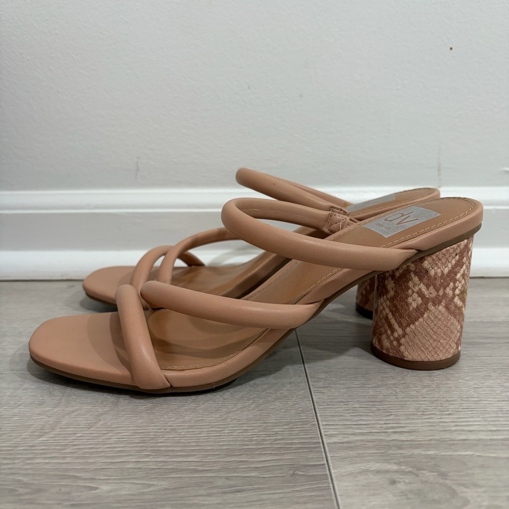Dolce Vita Myla Tan Padded Strappy Block Heel Sandals Snakeskin Heel Size 8